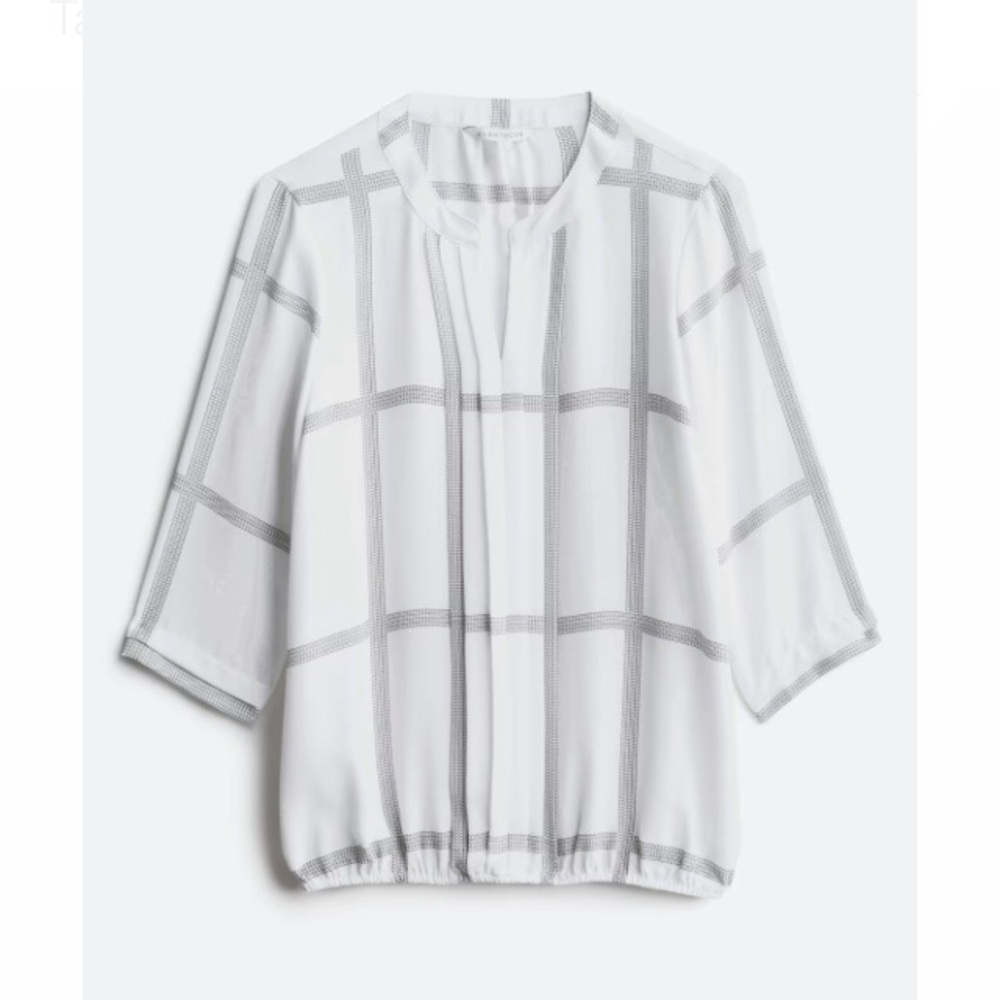 41 Hawthorn White and Black Juanis Pleat Detail Gathered Hem Blouse Size M